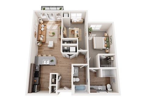 Floor plan for 2 beds, 2 baths, 1030 sqft